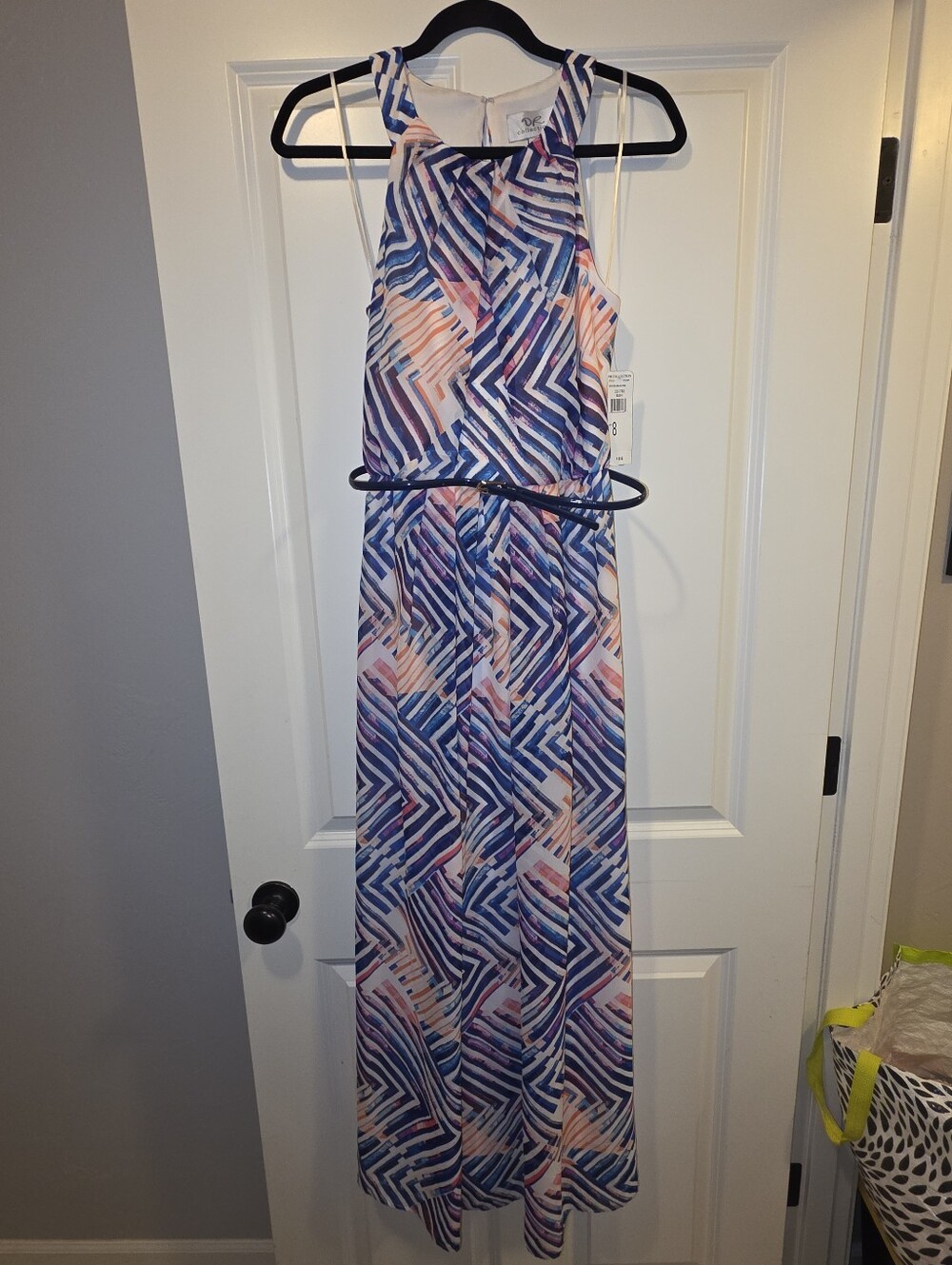 DR Collection Blue & Pink Geometric Halter Maxi Dress